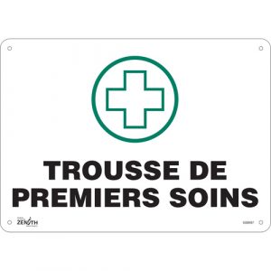 "Premiers Soins" Sign, 10" x 14", Plastic, French with Pictogram