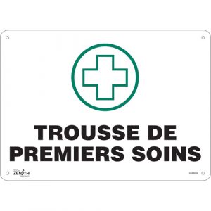 "Premiers Soins" Sign, 10" x 14", Aluminum, French with Pictogram