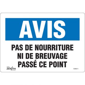 "Pas de Nourriture" Sign, 7" x 10", Vinyl, French with Pictogram