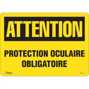 "Protection Oculaire Obligatoire" Sign, 10" x 14", Plastic, French