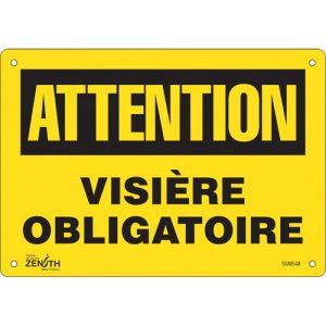 "Visière Obligatoire" Sign, 7" x 10", Plastic, French