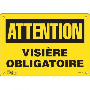 "Visière Obligatoire" Sign, 7" x 10", Aluminum, French