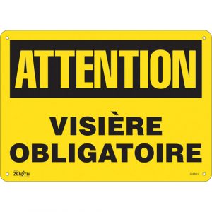"Visière Obligatoire" Sign, 10" x 14", Plastic, French