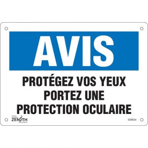 "Protégez vos Yeux" Sign, 7" x 10", Plastic, French