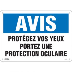 "Protégez vos Yeux" Sign, 10" x 14", Plastic, French