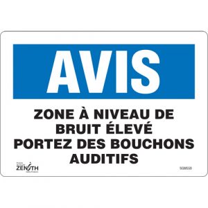 "Portez Des Bouchons Auditifs" Sign, 7" x 10", Vinyl, French