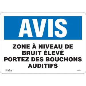 "Portez Des Bouchons Auditifs" Sign, 10" x 14", Vinyl, French