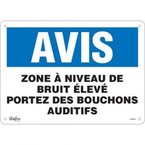 "Portez Des Bouchons Auditifs" Sign, 10" x 14", Plastic, French