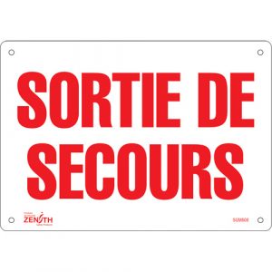 "Sortie De Secours" Sign, 7" x 10", Plastic, French