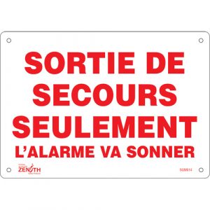 "Sortie De Secours" Sign, 7" x 10", Plastic, French