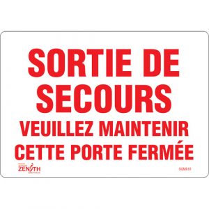 "Sortie De Secours" Sign, 7" x 10", Vinyl, French