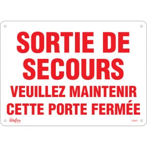 "Sortie De Secours" Sign, 10" x 14", Plastic, French