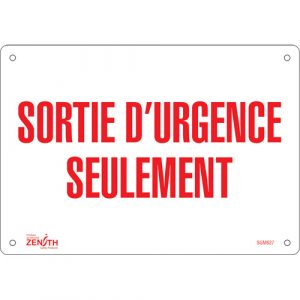 "Sortie D'Urgence" Sign, 7" x 10", Aluminum, French