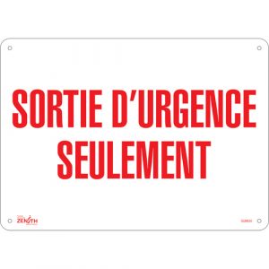 "Sortie D'Urgence" Sign, 10" x 14", Aluminum, French