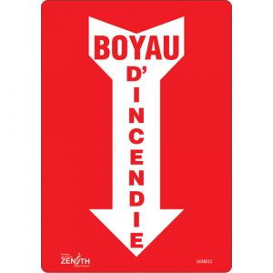 "Boyau D'Incendie" Arrow Sign, 10" x 7", Vinyl, French with Pictogram