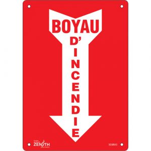"Boyau D'Incendie" Arrow Sign, 10" x 7", Aluminum, French with Pictogram