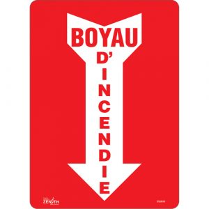 "Boyau D'Incendie" Arrow Sign, 14" x 10", Vinyl, French with Pictogram