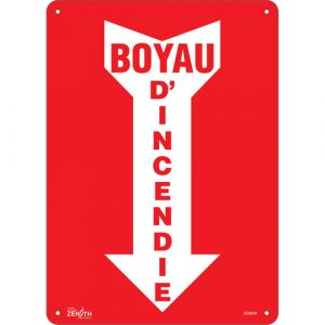 "Boyau D'Incendie" Arrow Sign, 14" x 10", Aluminum, French with Pictogram