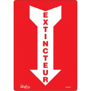 "Extincteur" Arrow Sign, 10" x 7", Vinyl, French with Pictogram