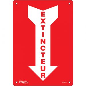 "Extincteur" Arrow Sign, 10" x 7", Aluminum, French with Pictogram