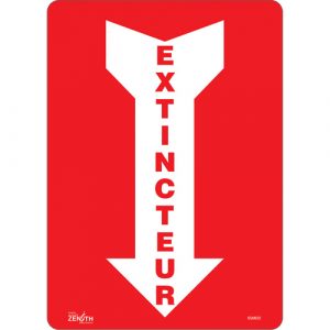 "Extincteur" Arrow Sign, 14" x 10", Vinyl, French with Pictogram