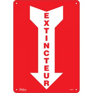 "Extincteur" Arrow Sign, 14" x 10", Aluminum, French with Pictogram
