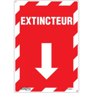 "Extincteur" Arrow Sign, 10" x 7", Vinyl, French with Pictogram