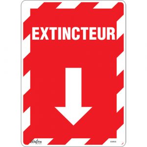 "Extincteur" Arrow Sign, 14" x 10", Vinyl, French with Pictogram
