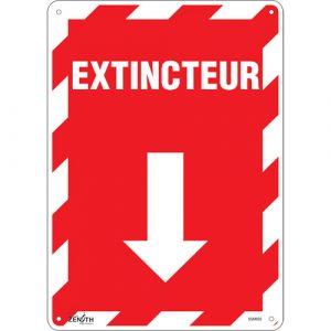 "Extincteur" Arrow Sign, 14" x 10", Aluminum, French with Pictogram