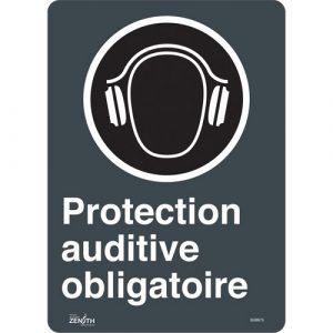 "Protection Auditive Obligatoire" Sign, 14" x 10", Vinyl, French with Pictogram