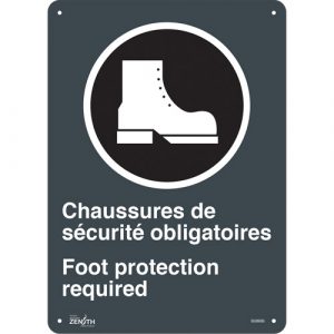 "Chaussures de Sécurité / Foot Protection" CSA Safety Sign, 14" x 10", Plastic, Bilingual with Pictogram