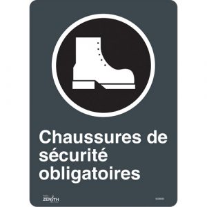 "Chaussures De Sécurité Obligatoires" Sign, 14" x 10", Vinyl, French with Pictogram