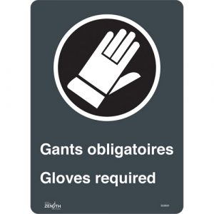 "Gant Obligatoires - Gloves Required" Sign, 14" x 10", Vinyl, Bilingual with Pictogram