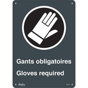 "Gant Obligatoires - Gloves Required" Sign, 14" x 11", Aluminum, Bilingual with Pictogram