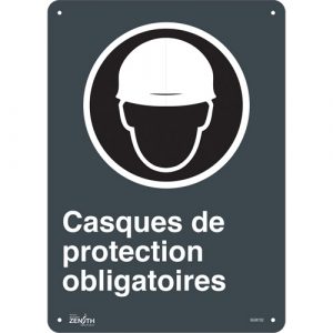 "Casques De Protection Obligatoires" Sign, 14" x 10", Aluminum, French with Pictogram