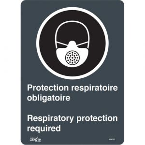"Protection Respiratoire Respiratory Protection" Sign, 14" x 10", Vinyl, Bilingual with Pictogram