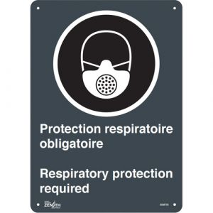 "Protection Respiratoire Respiratory Protection" Sign, 14" x 10", Aluminum, Bilingual with Pictogram