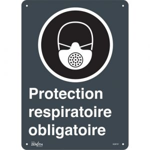 "Protection Respiratoire Obligatoire" Sign, 14" x 10", Plastic, French with Pictogram