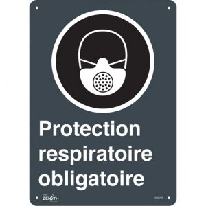 "Protection Respiratoire Obligatoire" Sign, 14" x 10", Aluminum, French with Pictogram