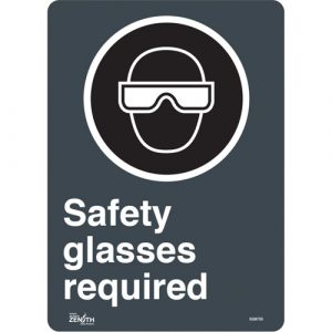 "Safety Glasses Required" Sign, 14" x 10", Vinyl, English with Pictogram