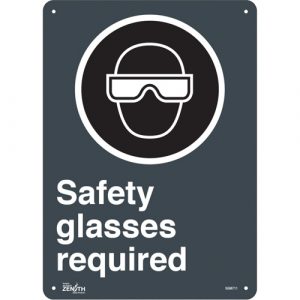 "Safety Glasses Required" Sign, 14" x 10", Aluminum, English with Pictogram