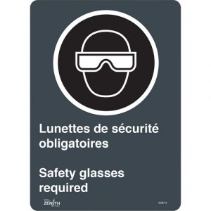"Safety Glasses Required/Lunettes de sécurité obligatoires" Sign, 14" x 10", Vinyl, Bilingual with Pictogram