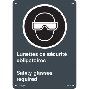"Safety Glasses Required/Lunettes de sécurité obligatoires" Sign, 14" x 10", Aluminum, Bilingual with Pictogram