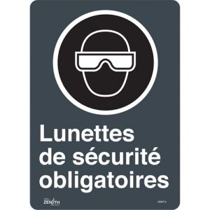 "Lunettes De Sécurité Obligatoires" Sign, 14" x 10", Vinyl, French with Pictogram