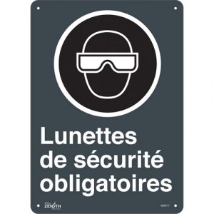 "Lunettes De Sécurité Obligatoires" Sign, 14" x 10", Aluminum, French with Pictogram