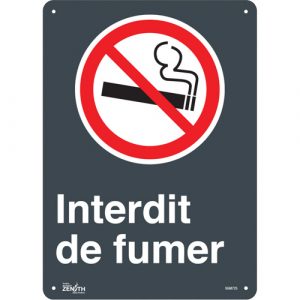 "Interdit De Fumer" Sign, 14" x 10", Plastic, French with Pictogram