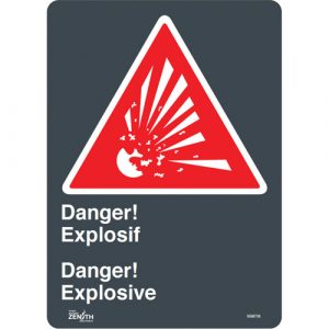 "Explosif/Explosive" Sign, 14" x 10", Vinyl, Bilingual with Pictogram