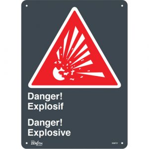 "Explosif/Explosive" Sign, 14" x 10", Plastic, Bilingual with Pictogram