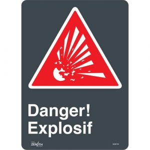 "Explosif" Sign, 14" x 10", Vinyl, French with Pictogram