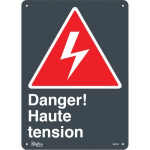 "Haute Tension" Sign, 14" x 10", Plastic, French with Pictogram